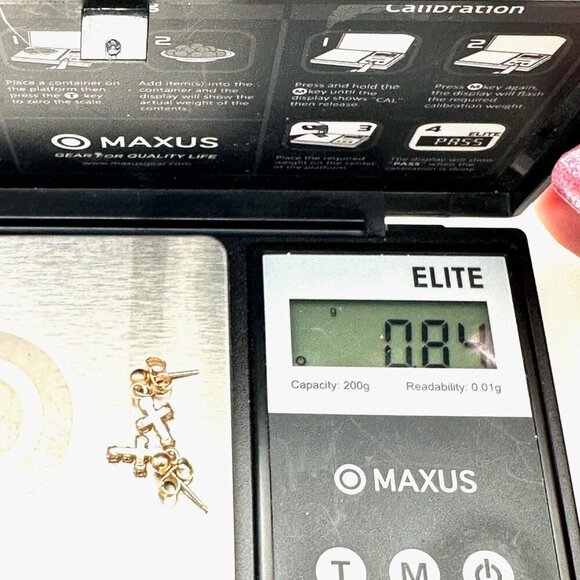 Womens Earrings 14K Yellow Gold Cubic Zirconia Cross Pierced - Picture 5 of 5